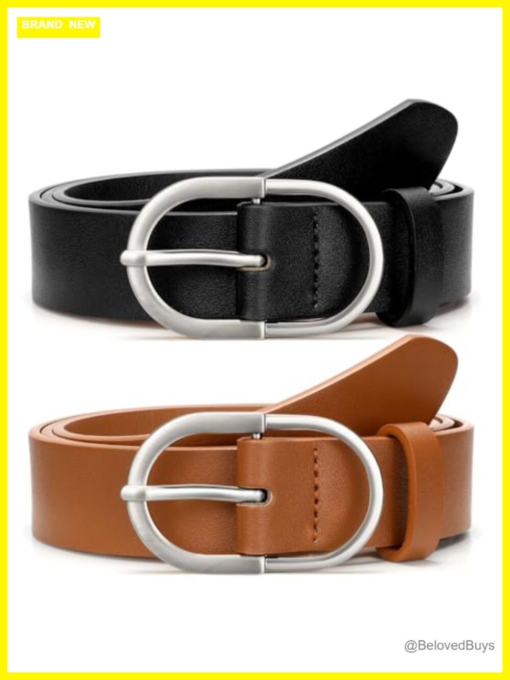 2 Pack Women's Belts PU Leather Dress Belt Silver Buckle Adjustable